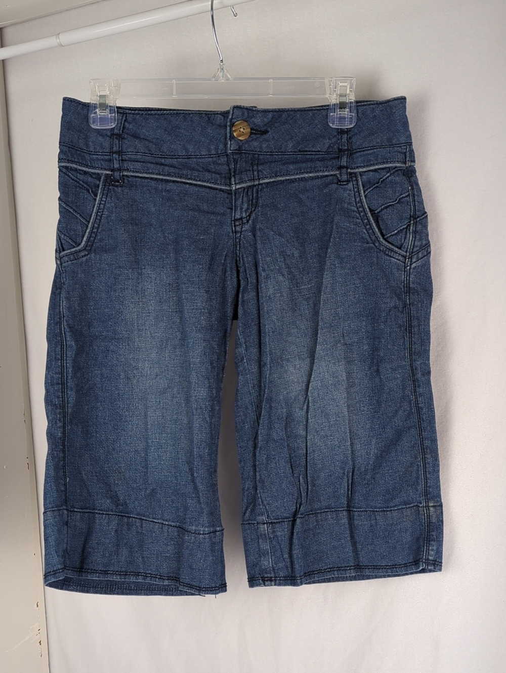 REWIND Y2K Women’s Low Rise Mid-Length Denim Jorts Shorts